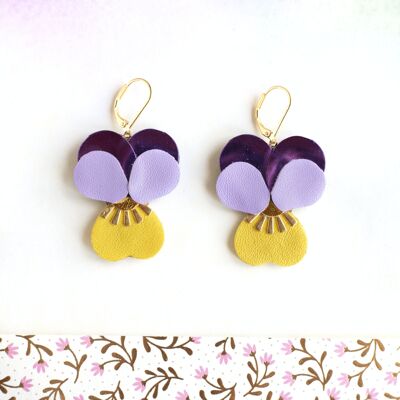 Pansies earrings - purple, yellow, gold
