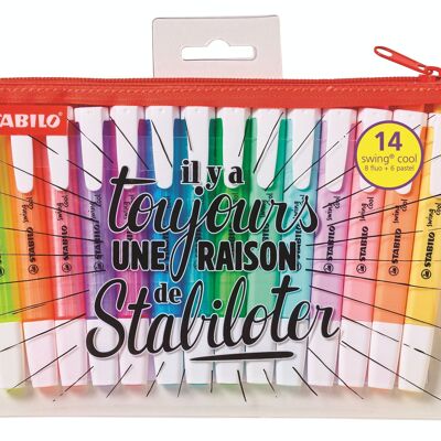 Surligneurs - Trousse x 14 STABILO swing cool "8 fluo + 6 pastel"