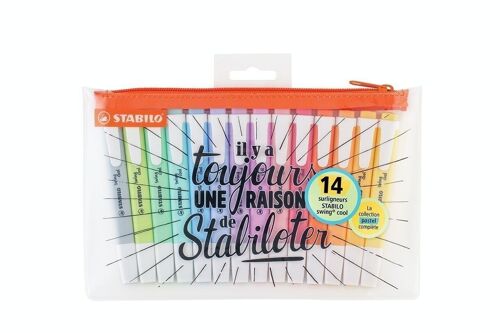 Surligneurs - Trousse x 14 STABILO swing cool Pastel - 100% pastel