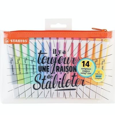 Surligneurs - Trousse x 14 STABILO swing cool Pastel - 100% pastel