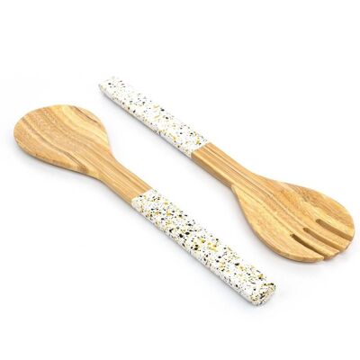 Juego de servidores de ensalada de bambú | Pinzas para ensalada de madera (cuchara y tenedor)