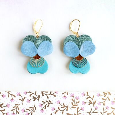 Pansies earrings - turquoise blue