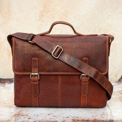 GL10 Bridge Leather Briefcase With Leather Strap - GL10BRIEFCASE