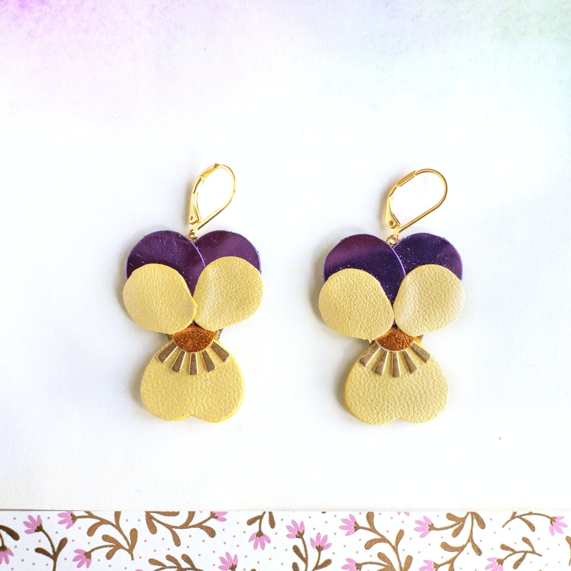 Orecchini viole del pensiero - viola arancio e giallo