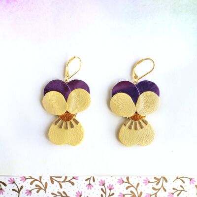 Boucles d’oreilles Pensées - violet orange et jaune