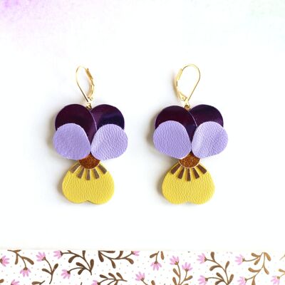 Pansies earrings - mauve and yellow