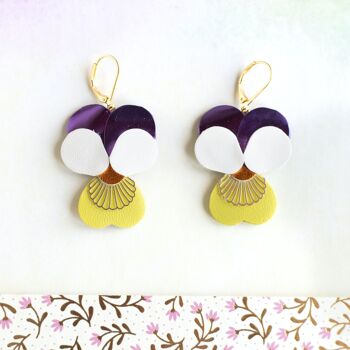 Boucles d’oreilles Pensées - violet blanc et jaune 1