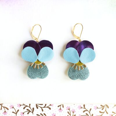 Boucles d’oreilles Pensées - bleu et violet métallisé