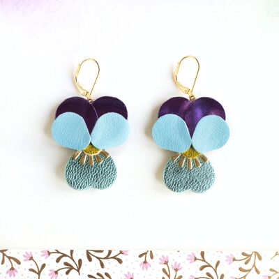 Pansies earrings - metallic blue and purple