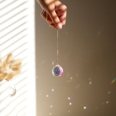 Suncatcher MAGIC, Crystal and brass sun catcher, Minimalist and Bohemian decoration, Celestial and Magical hanging mobile