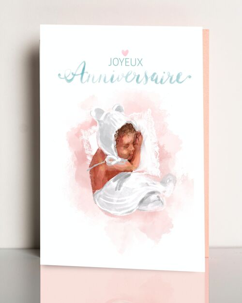 carte de vœux  bébé Joyeux Anniversairecarte  style aquarelle