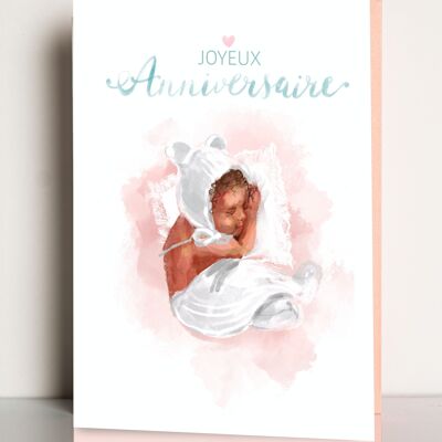 carte de vœux  bébé Joyeux Anniversairecarte  style aquarelle