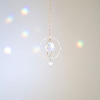 Suncatcher NORTH, Crystal and brass sun catcher, Minimalist and Bohemian decoration, Celestial and Magical hanging mobile