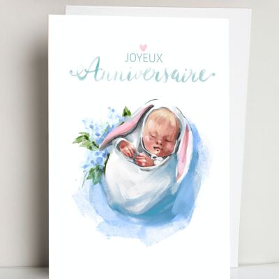 Tarjeta de felicitación de feliz cumpleaños para bebé, tarjeta estilo acuarela