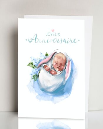 carte de vœux  bébé Joyeux Anniversairecarte  style aquarelle 1