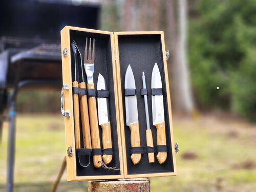 Grill BBQ Wooden Set With Carrying Storage Case