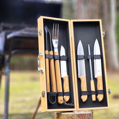 Grill BBQ Wooden Set With Carrying Storage Case