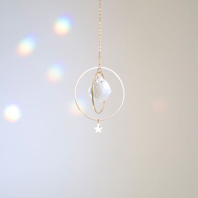 Suncatcher STARDUST, Crystal and brass sun catcher, Minimalist and Bohemian decoration, Celestial and Magical hanging mobile