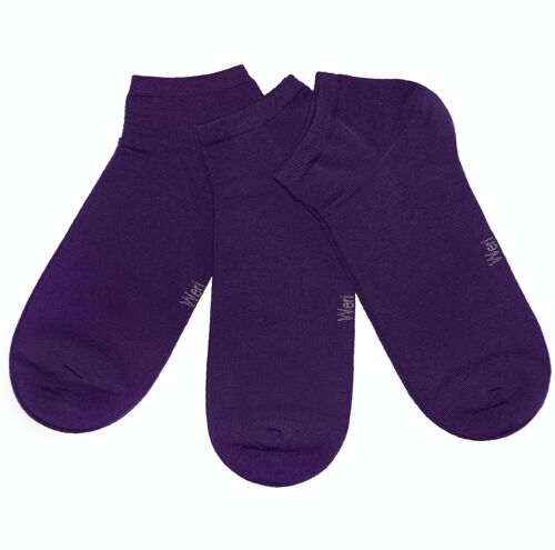 Sneaker Socks for Kids and Adults 3-Pair Set >>Aubergine<< Plain color ankle cotton short socks