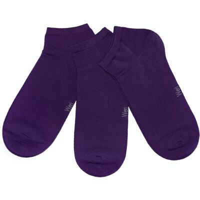 Ensemble de 3 paires de chaussettes baskets pour enfants et adultes >>Aubergine<< Chaussettes courtes unies en coton à la cheville