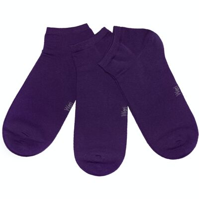 Calzini sneaker per bambini e adulti Set da 3 paia >>Melanzana<< Calzini corti alla caviglia in cotone tinta unita