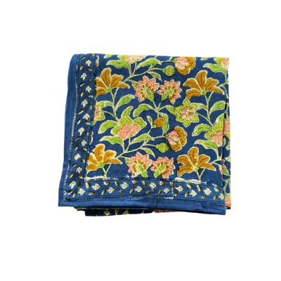 Printed scarf “Indian flowers” Bohemian Blue Green
