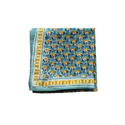 Printed scarf “Indian flowers” Victorian Blue Green