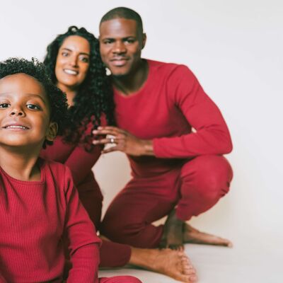 Set da salotto pigiama abbinato per abbigliamento da casa per adulti unisex rosso bordeaux