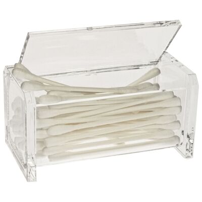 Cotton swab box with lid, acrylic, empty, length 10 cm, width 5.1 cm, height 5.1 cm