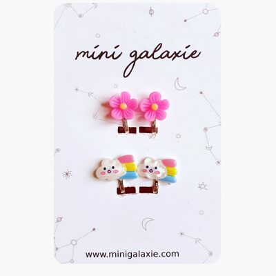 Clip-on earrings for children - flower and rainbow (random colors)