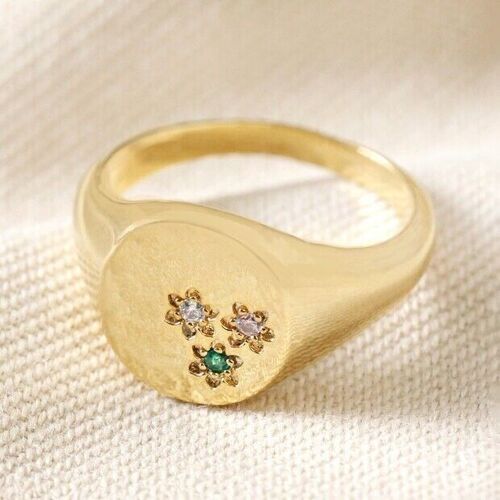 Multicoloured Crystal Daisy Signet Ring in Gold