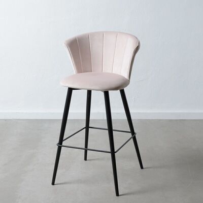 TABOURET VELOURS ROSE TISSU-MÉTAL ST152676