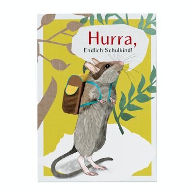 Tarjeta - ¡Hurra, niño de la escuela por fin!