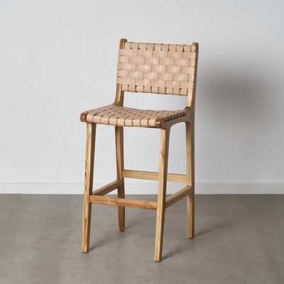 BEIGE TEAK WOOD-SKIN STOOL ST600387