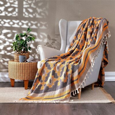 Couvre-lit en coton Leyla | Souci Orange | 190 x 245 cm