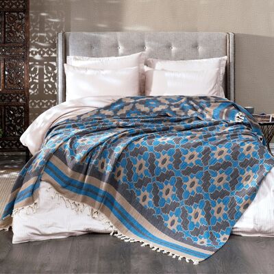Leyla Cotton Bedspread | Turquoise Blue | 190 x 245 cm