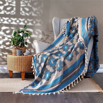 Couvre-lit en coton Leyla | Bleu Turquoise | 220 x 245 cm 4