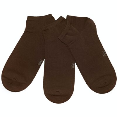 Sneaker Socks for Kids and Adults 3-Pair Set >>Nut Brown<< Plain color ankle cotton short socks