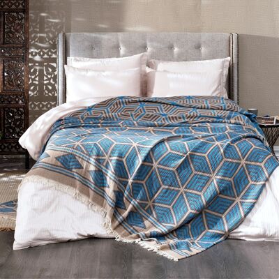 Ela Cotton Bedspread | Turquoise Blue | 190 x 245 cm