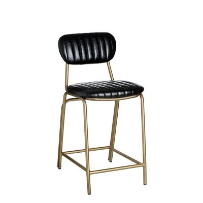 TABOURET SALON NOIR-OR PU/MÉTAL ST90498