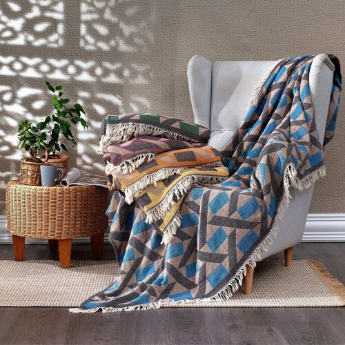 Camden Cotton Throw | Turquoise Blue | 130 x 190 cm