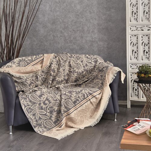 Dolce Paisley Cotton Throw | Smoke and Beige | 150 x 210 cm