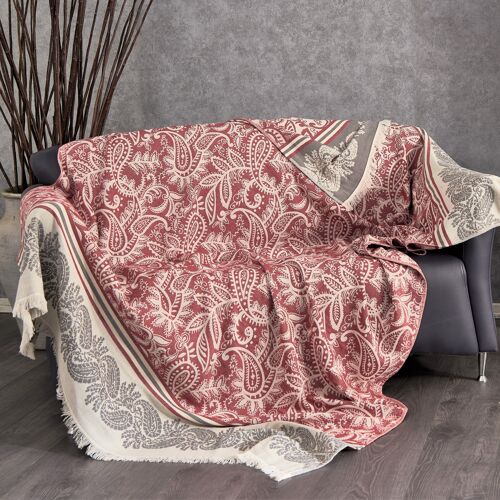 Dolce Paisley Cotton Throw | Maroon and Smoke | 150 x 210 cm