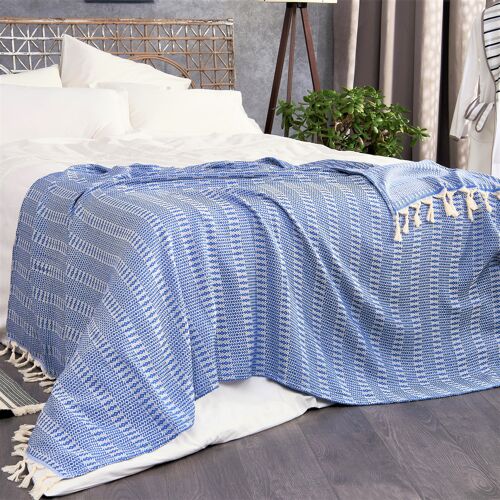 Nora Cotton Reversible Throw | Royal Blue on Natural | 150 x 210 cm