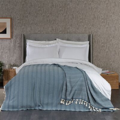 Plaid reversibile in cotone Nora | Alzavola su naturale | 150 x 210 cm