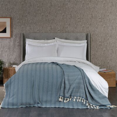 Nora Cotton Reversible Throw | Teal on Natural | 150 x 210 cm