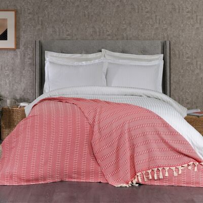 Nora Cotton Reversible Throw | Candy Pink on Natural | 150 x 210 cm