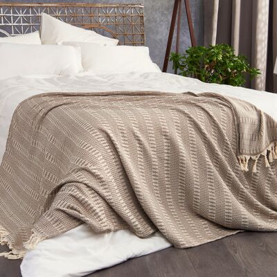 Nora Cotton Reversible Throw | Taupe on Natural | 150 x 210 cm