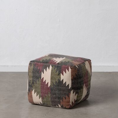 BURGUNDY-GREEN FABRIC POUF DECORATION ST608013