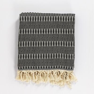 Nora Cotton Reversible Throw | Anthracite on Natural | 150 x 210 cm